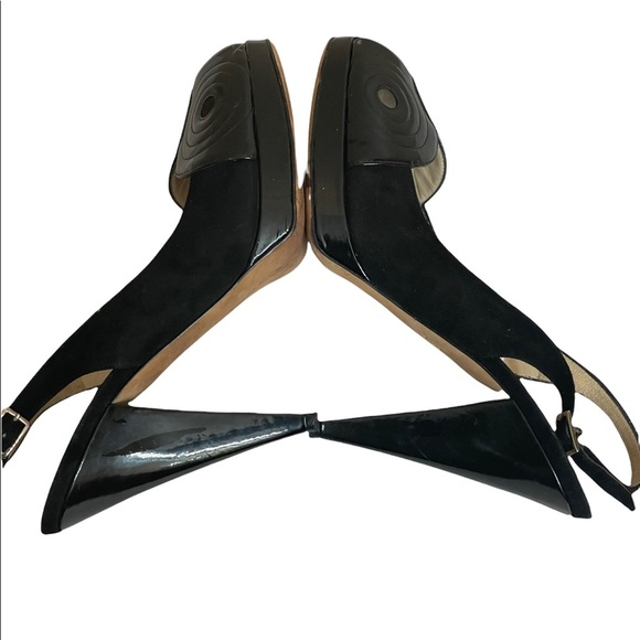 Oscar De La Renta black  Pump Platform Open Toe Heels Size 40.5 USA 10.5 - Picture 6 of 13